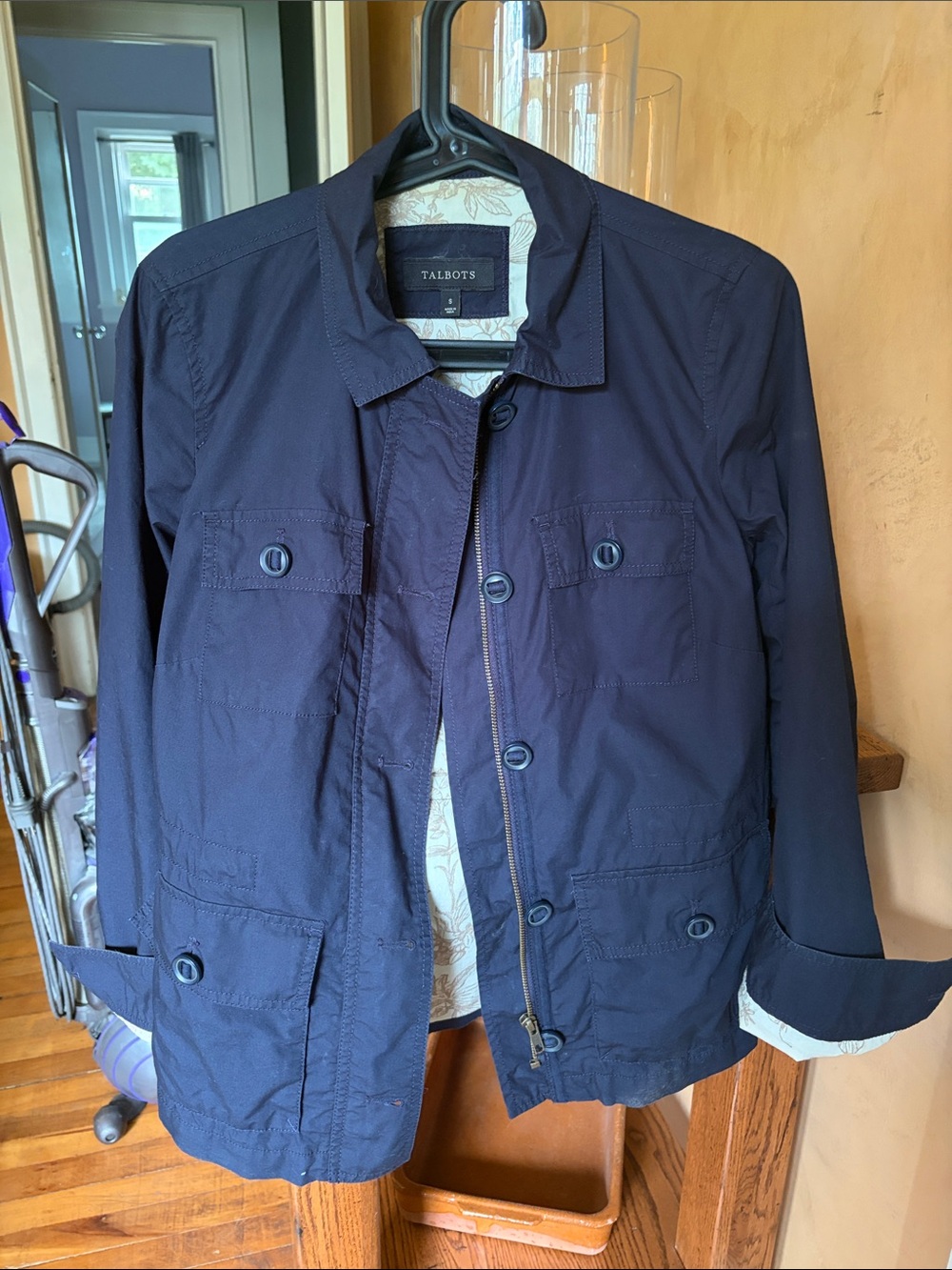 Talbots Dark Navy Utility Jacket with Button & Zip Front